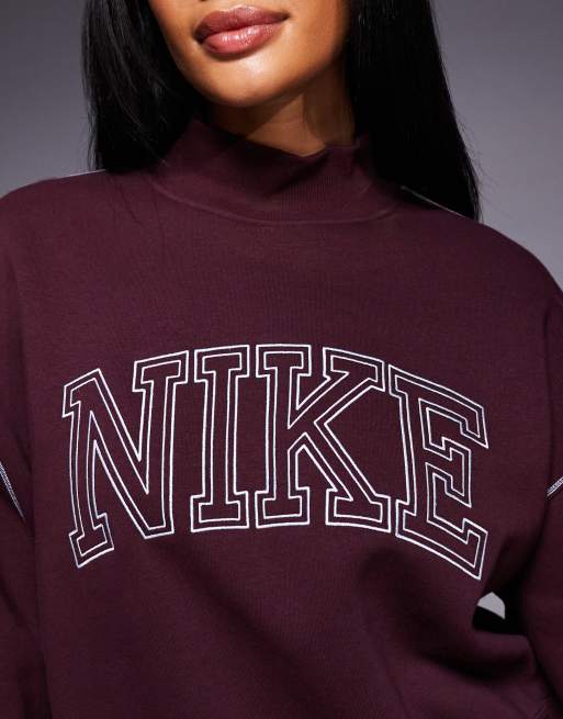 Nike retro logo mock neck sweatshirt in burgundy ASOS