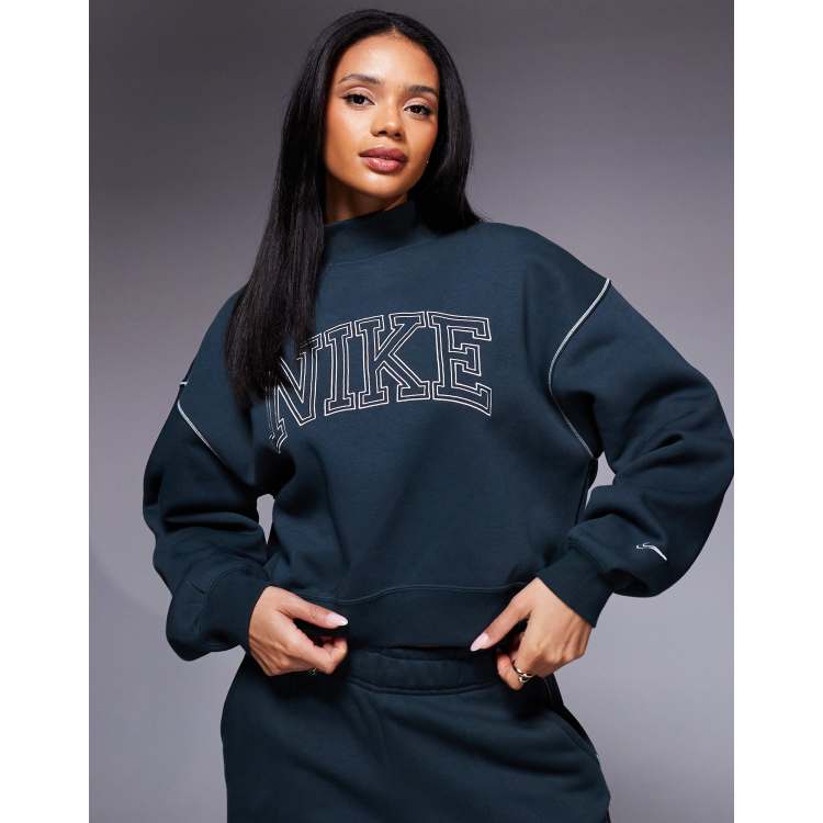 Nike retro logo mock neck sweatshirt in dark green | ASOS