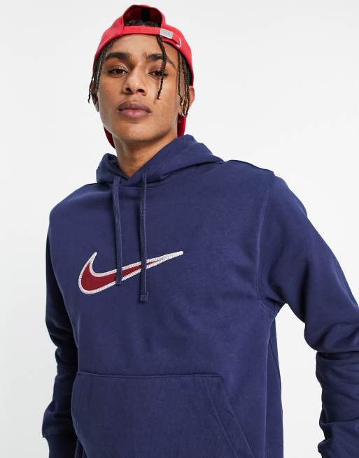 Nike Retro swoosh logo heavyweight hoodie in midnight navy