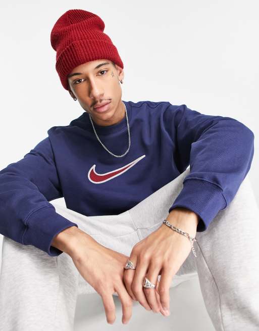 Nike Retro swoosh logo heavyweight sweatshirt in navy ASOS