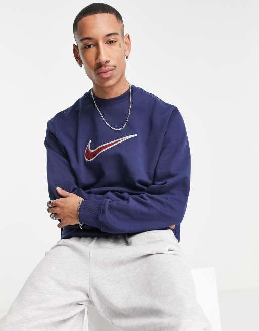 Nike Retro swoosh logo heavyweight sweatshirt in navy