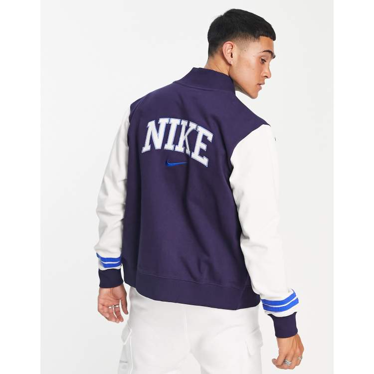 Nike Retro Varsity fleece jacket in off white navy ASOS