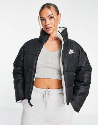 Nike reversible padded fleece jacket in black and white