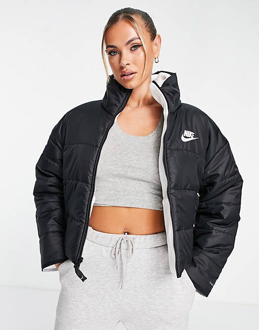 Nike reversible padded fleece jacket in black and white | ASOS