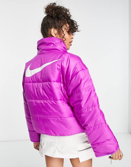 Nike reversible padded fleece jacket in vivid purple and olive