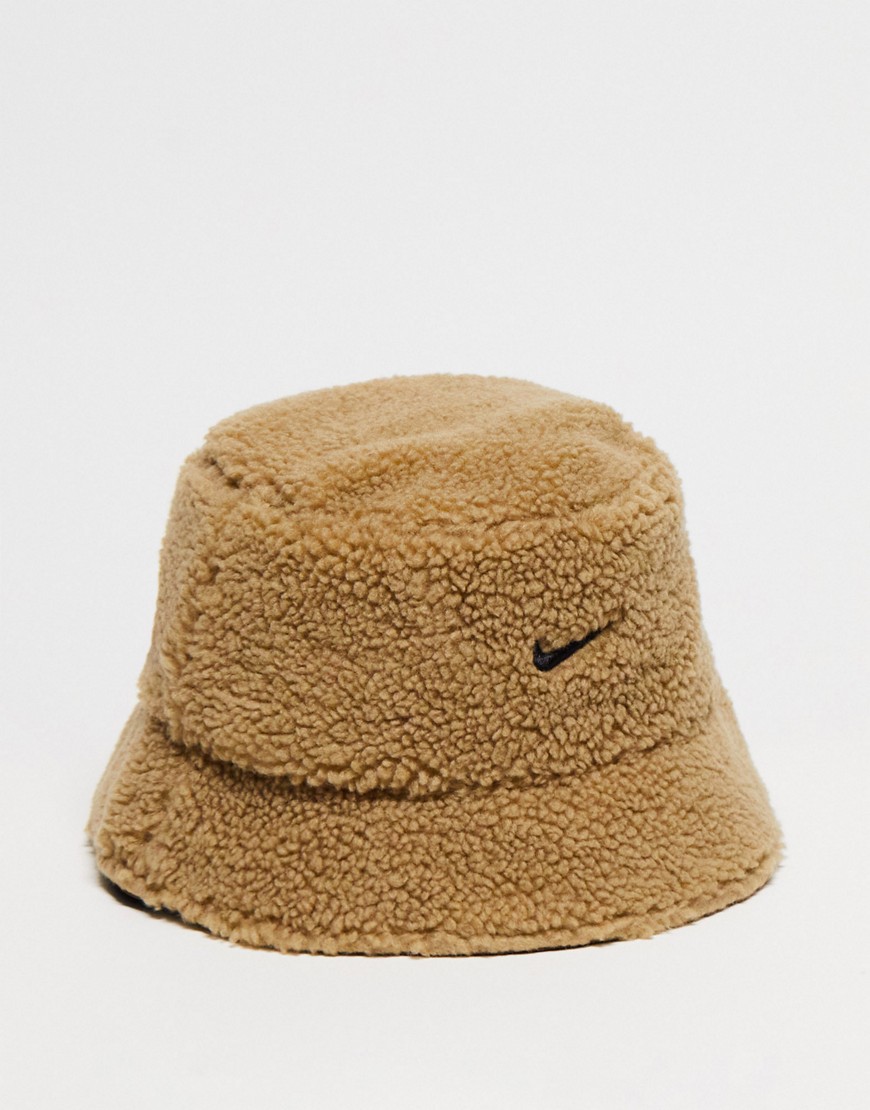 Nike Reversible Sherpa bucket hat in brown