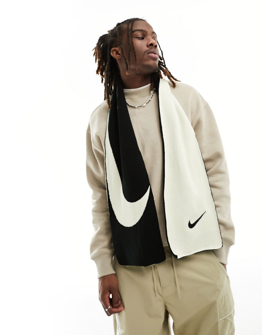 Nike reversible swoosh scarf in black and off white