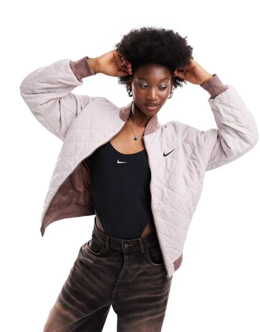 Nike reversible varsity bomber jacket in smokey mauve