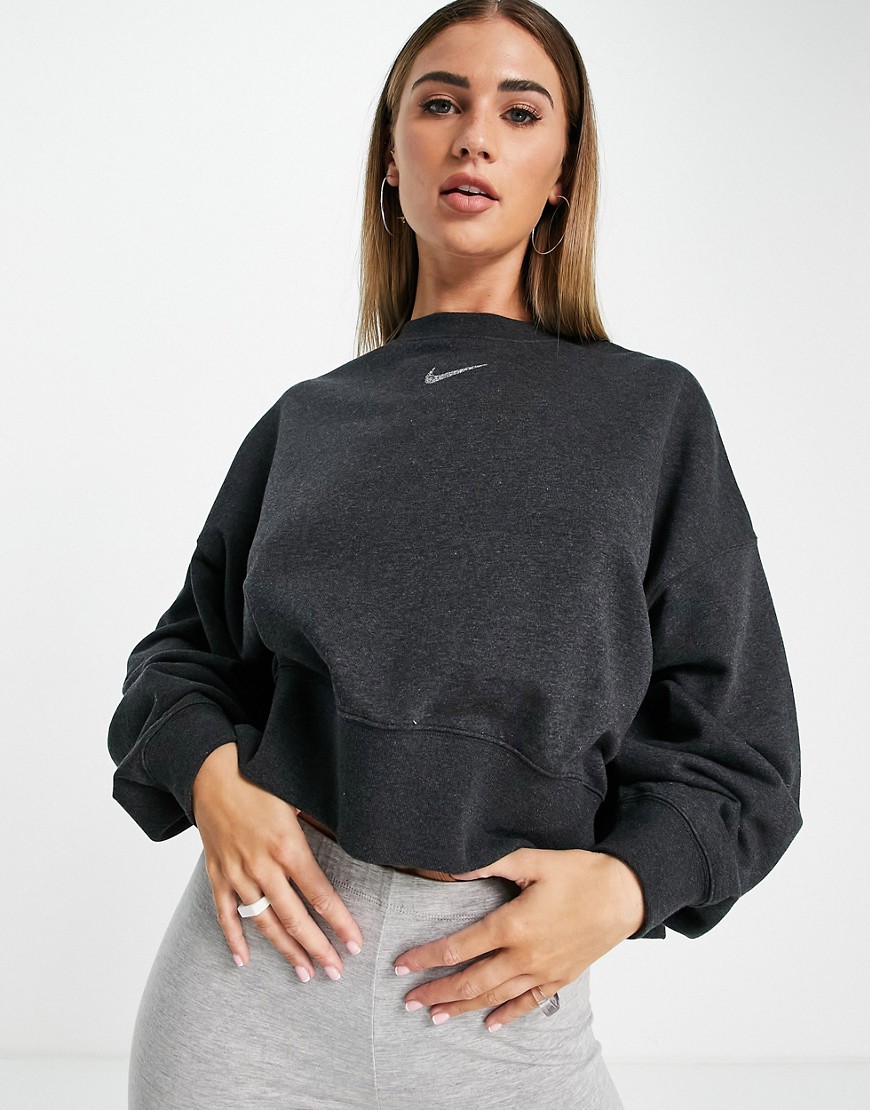 Nike Revival Essentials cropped crew neck sweatshirt in black heather