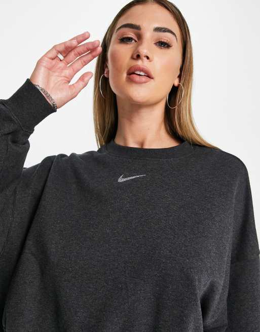 Nike Revival Essentials cropped crew neck sweatshirt in black heather