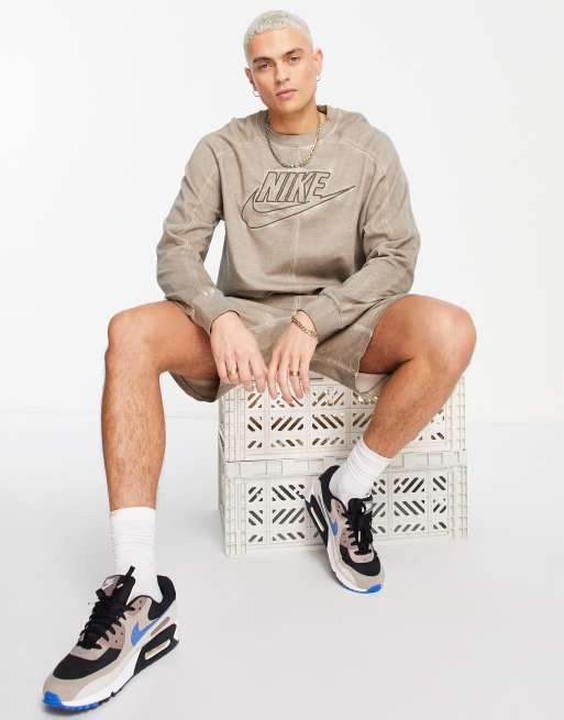 Nike – Revival – Fossilgrå, panelsydd sweatshirt i fleece - GREY