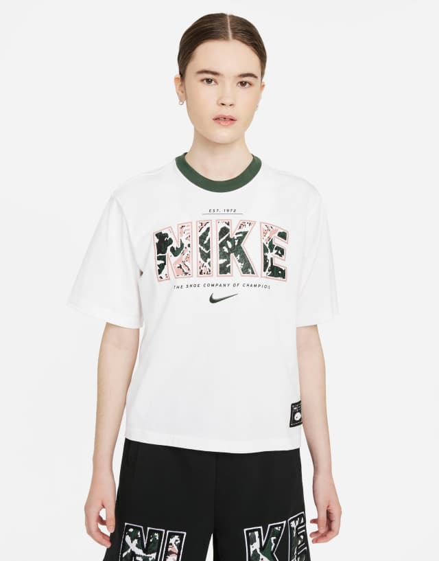 Nike Revival Statement boxy logo ringer T-shirt in white