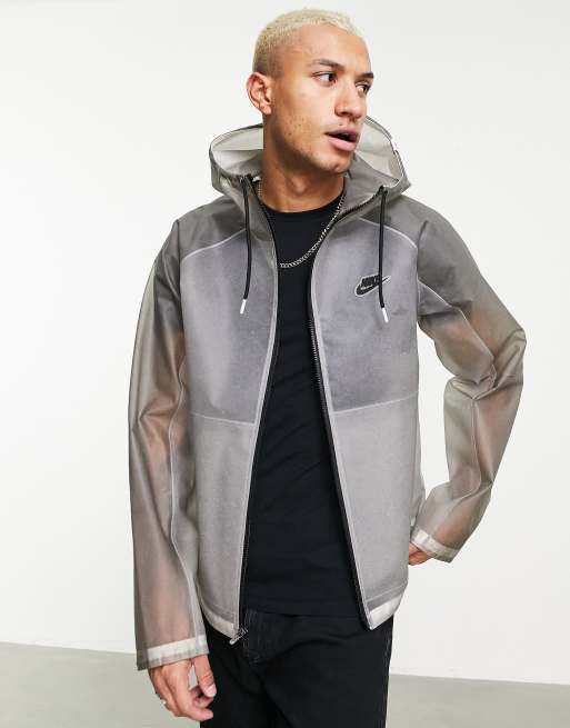 Nike Revival translucent rain resistant hooded jacket in grey