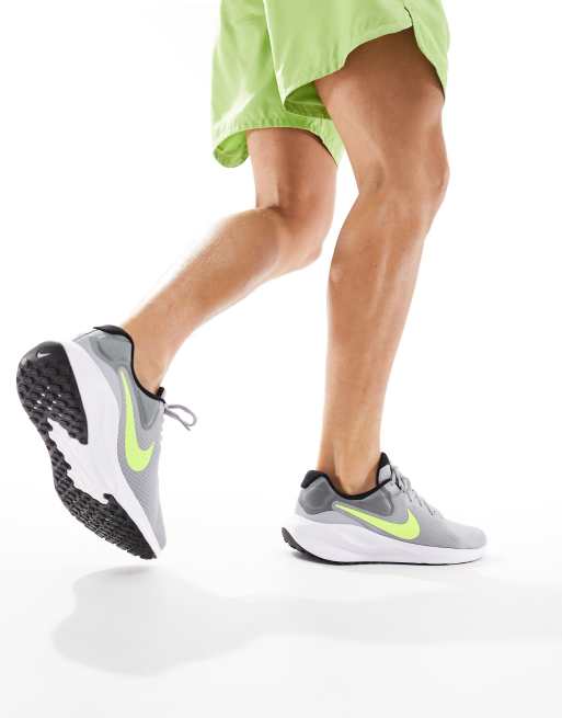 Nike Revolution 7 sneakers in gray and volt green ASOS