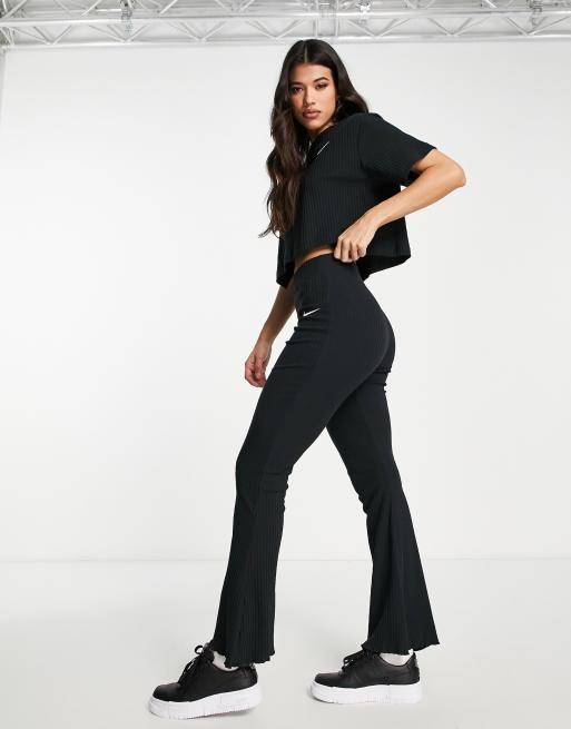 Nike rib jersey flare trousers in black