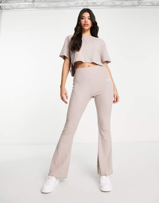 Stone Ribbed Jersey High Waist Flared Trousers