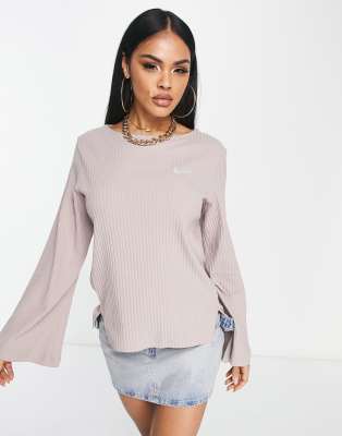 Taupe Seamless Long Sleeve Rib Detail Sports Top