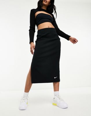 Nike rib jersey midi skirt in black - ASOS Price Checker