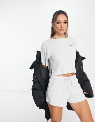 Nike rib jersey t-shirt in grey