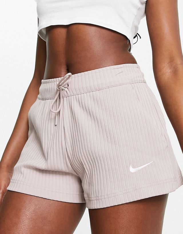 Nike ribbed jersey shorts in brown