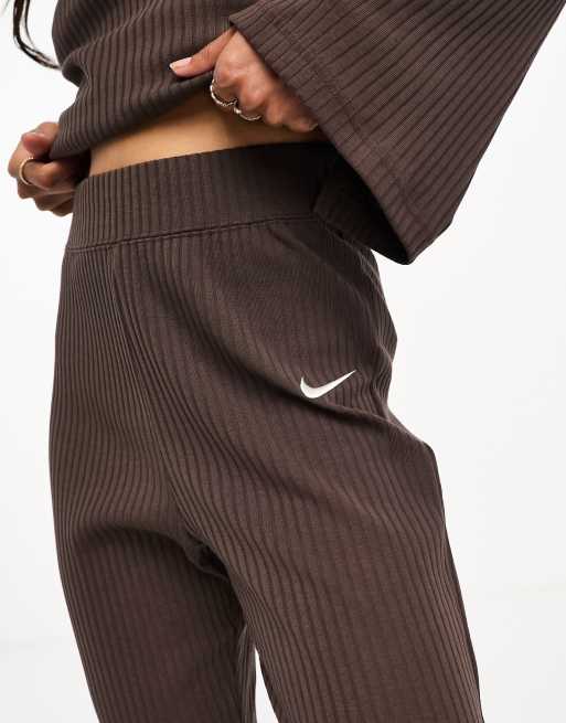 Nike Women's Sportswear High-waisted Ribbed Jersey Flared Pants In Brown