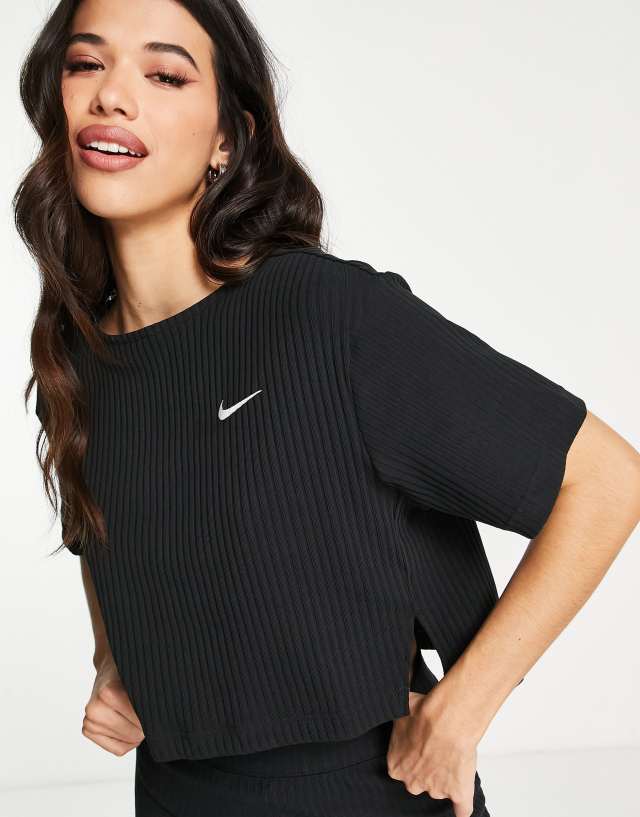 Nike ribbed jersey top in black