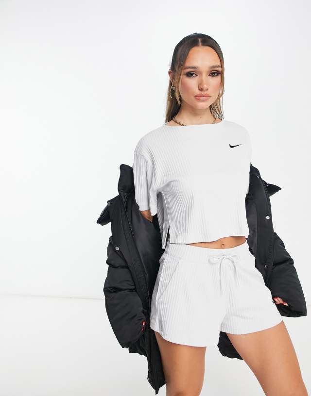 Nike ribbed jersey top in gray