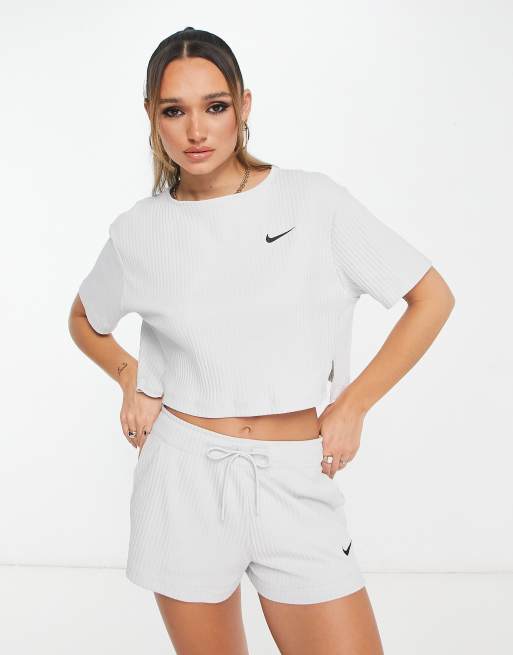 Nike Womens Gray White Short Sleeve Bodysuit Snap Bikini Shirt logo XS