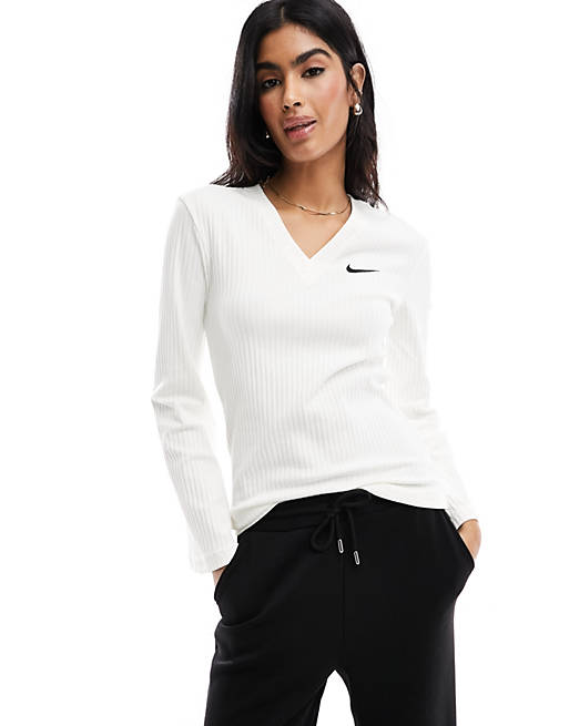 Nike ribbed jersey top in stone