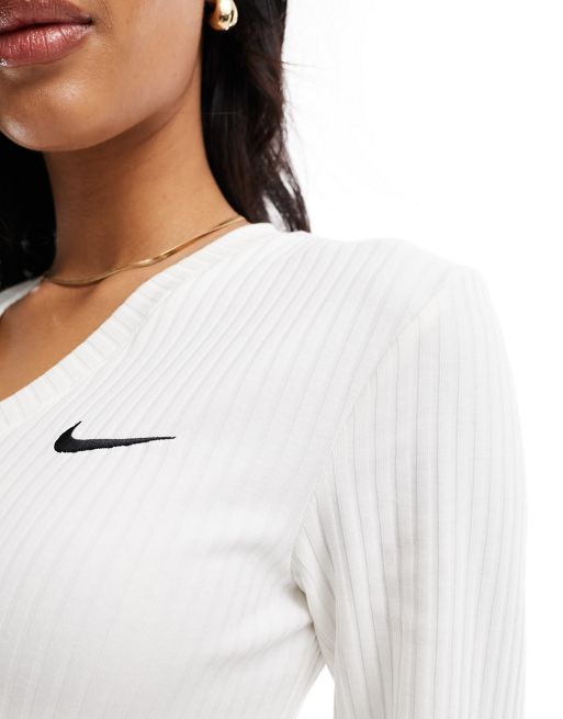 Nike ribbed jersey top in brown