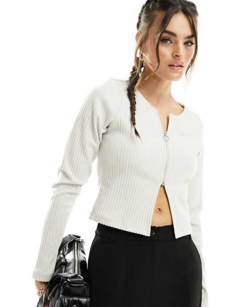 Nike ribbed long sleeve zip through top in orewood  - view 1