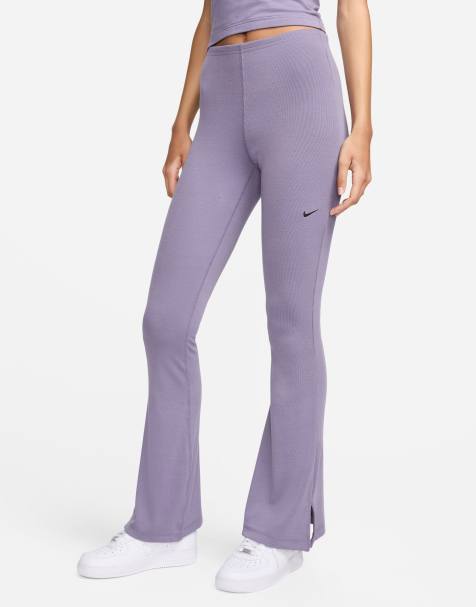 Nike ribbed mid rise flared trouser in purple - view 1