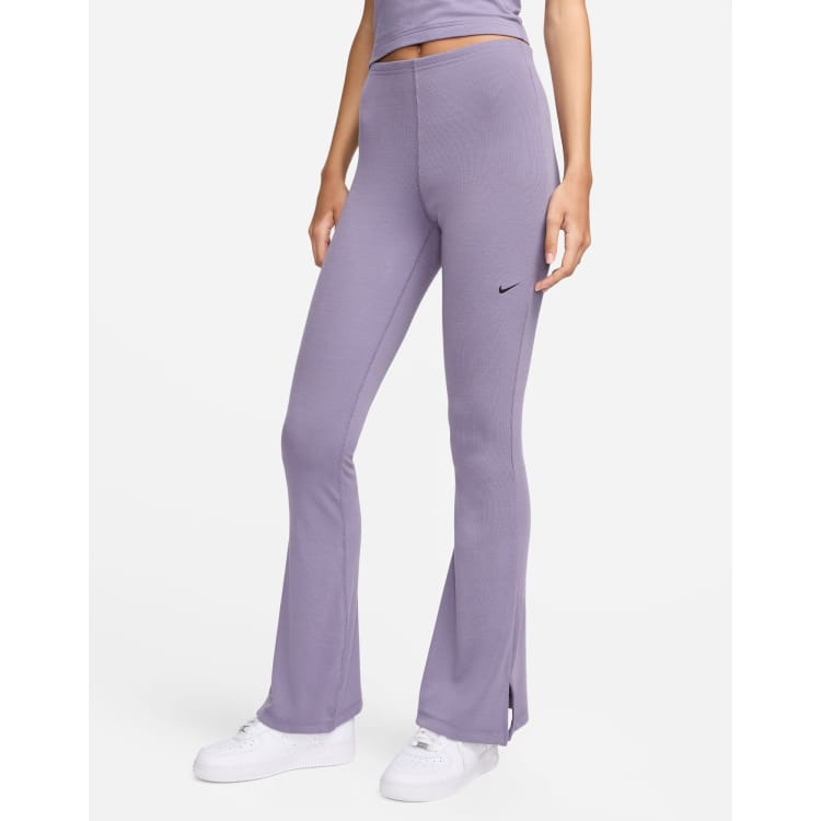 Nike ribbed mid rise flared trouser in purple | ASOS