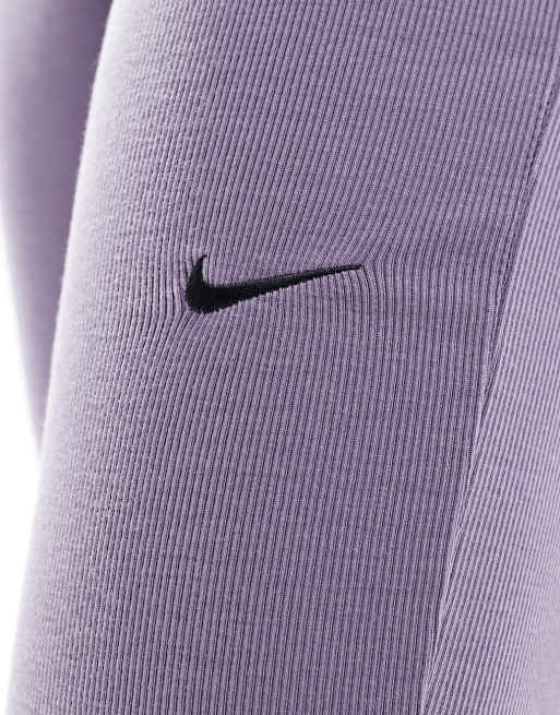 Nike ribbed mid rise flared trouser in purple