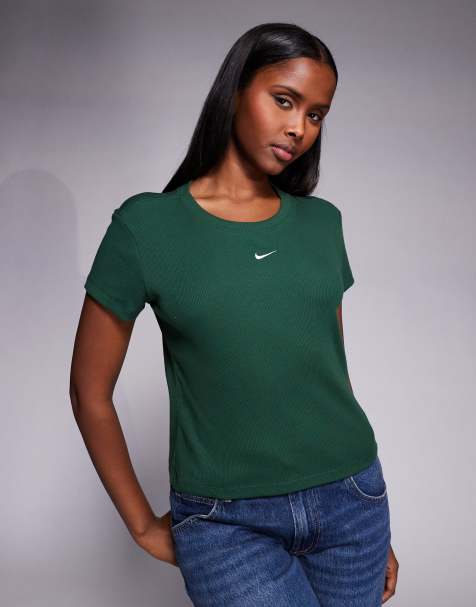 Nike ribbed short sleeve top in green - view 1