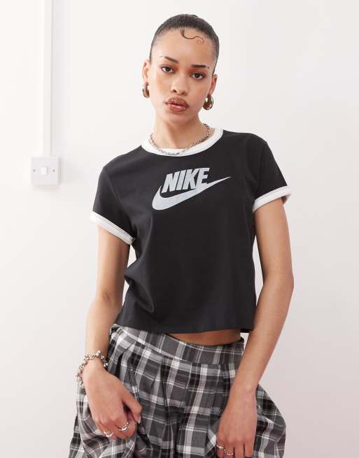 Nike - Ringer - Vintage baby T-shirt in zwart en wit