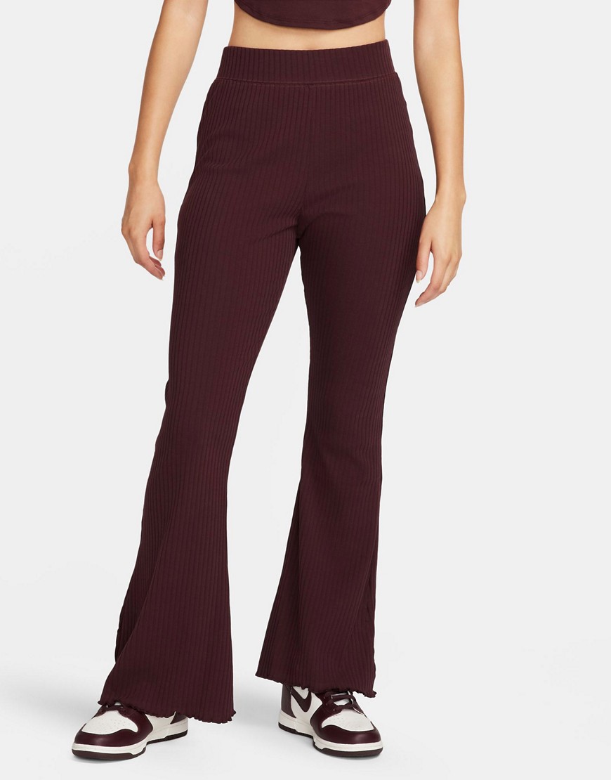 Road To Wellness ribbed jersey wide leg pants in burgundy-Red