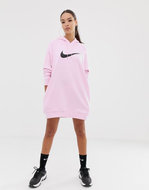 Nike Robe sweat capuche avec logo virgule Rose