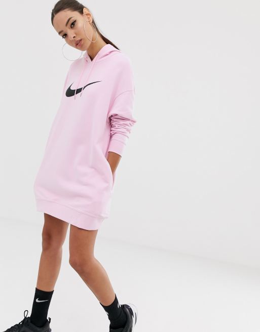 Nike Robe sweat capuche avec logo virgule Rose