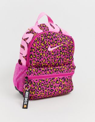 Nike – Rosa, leopardmönstrad miniryggsäck med Just do it-logga-Flerfärgad
