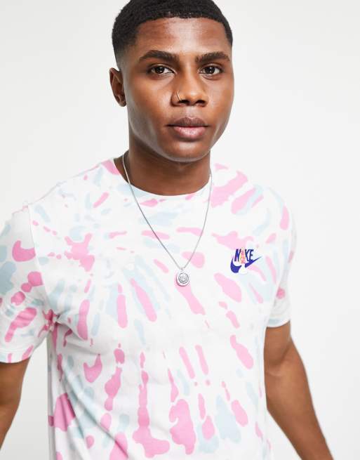Nike – Rosa och grön, blekt batikfärgad t-shirt i oversize, 2 av 4
