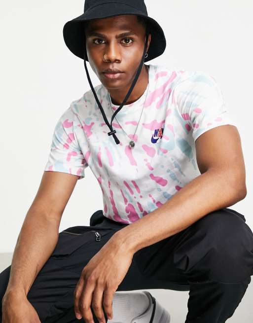 Nike – Rosa och grön, blekt batikfärgad t-shirt i oversize, 4 av 4