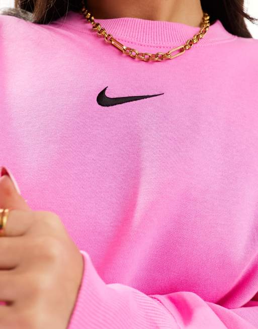 Nike – Rosa sweatshirt i fleece, oversize och unisex-modell med liten Swoosh-logga, 2 av 4