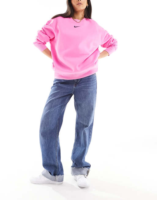 Nike – Rosa sweatshirt i fleece, oversize och unisex-modell med liten Swoosh-logga, 4 av 4