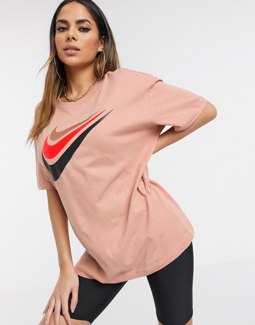 Nike - Roségouden oversized boyfriend T-shirt met drie logo's