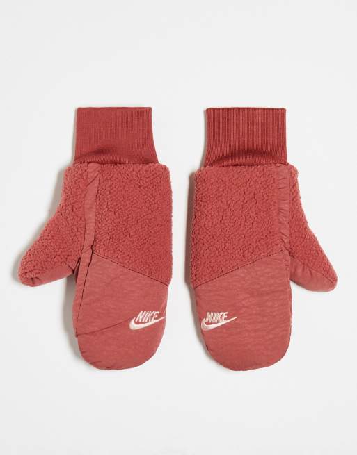 Nike – Różowe damskie rękawiczki z jednym palcem ze sztucznego kożuszka