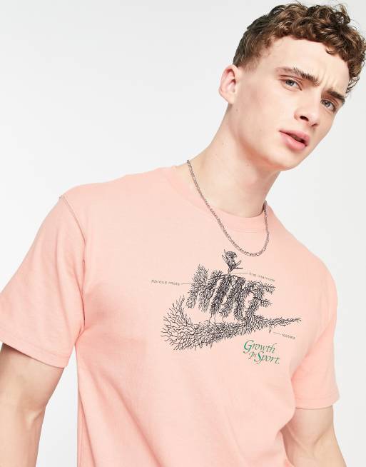 Nike – Różowy T-shirt oversize z efektem sprania i grafiką – LPINK, 4 z 4