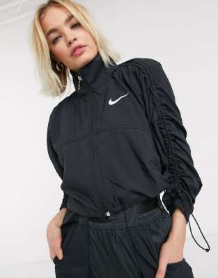 middag Stevig gesprek Nike Ruched Sleeve Swoosh Zip Jacket In Black | ModeSens