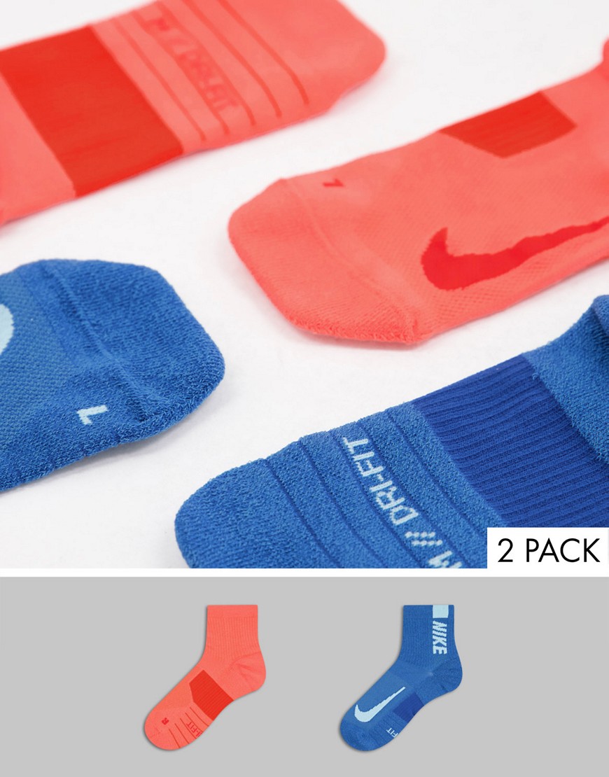 Nike Running 2 pack ankle socks in blue and red