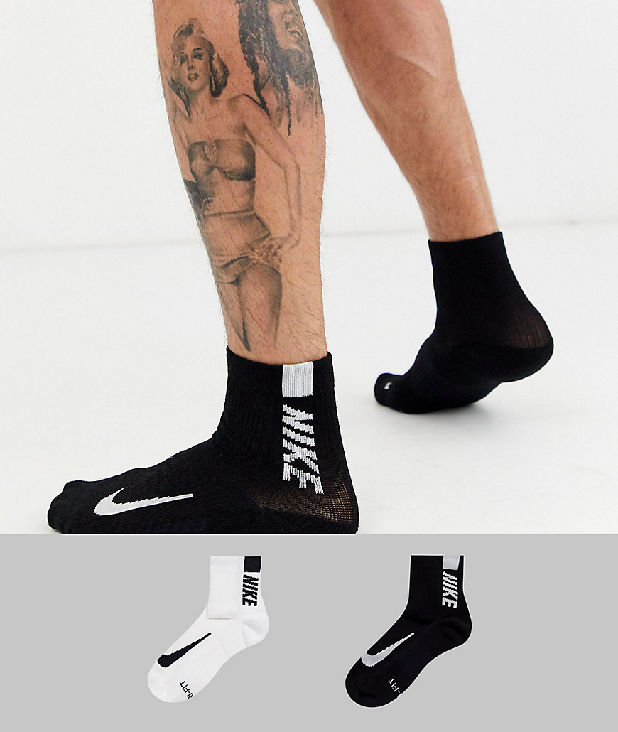 Nike Running 2 pack logo ankle socks-White